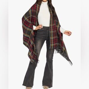 Mudpie Tartan Plaid Leopard Reversible Scarf Wrap Fringed One Size